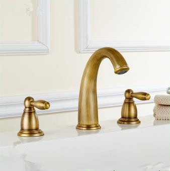 Antique Brass Widespread Two Handles Bathroom Sink Faucet T0451 - Click Image to Close