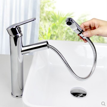 Contemporary Single Handle Brass Mixed Pull-out Bathroom Sink Faucet HP3101