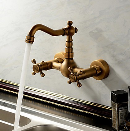 Antique inspired Kitchen Faucet - Wall Mount (Antique Brass Finish) TP0415E