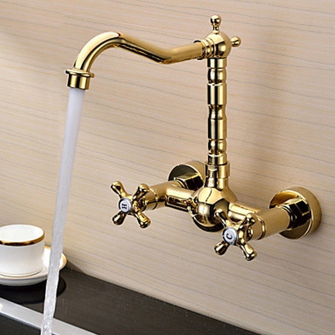 Ti-PVD Finish Solid Brass Wall Mount Centerset Kitchen Faucet T0415G