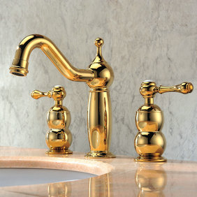 Ti-PVD Finish Solid Brass Contemporary Widespread Bathroom Sink Taps T0423G - Click Image to Close