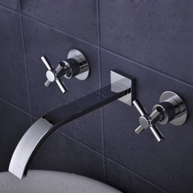 Solid Brass Wall Mount Bathroom Sink Faucet Widespread T0461 - Click Image to Close
