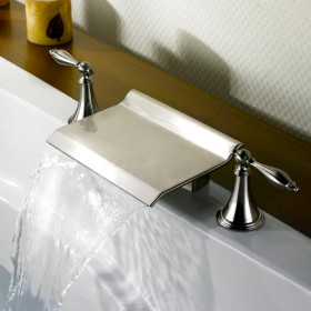 Nickel Brushed Waterfall Widespread Bathtub Faucet T0476 - Click Image to Close