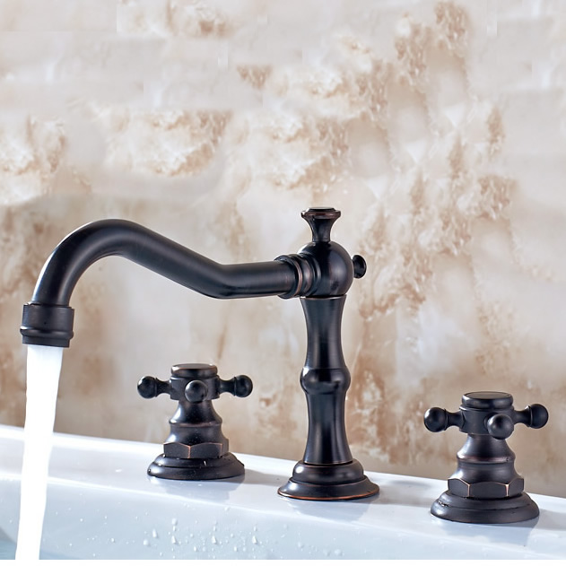 Vintage Style Oil-rubbed Bronze Finish Double Handles Brass Bathroom Sink Faucet TP0477OR