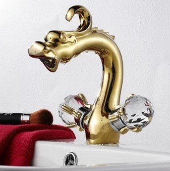 Antique Golden Color Dragon shape Bathroom Sink Faucet - Ti-PVD Finish T0570G - Click Image to Close