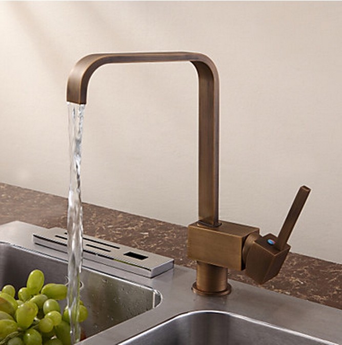 Antique Inspired Solid Brass Kitchen Faucet Antique Brass Finish T0718A - Click Image to Close