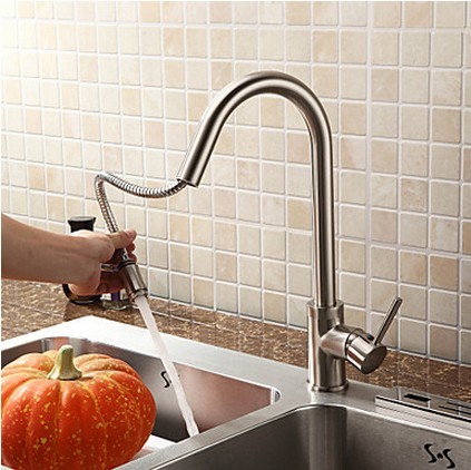 Nickel Brushed Finish Pull-Out Kitchen Faucet T0757