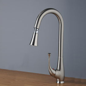 Nickel Brushed Single Handle Centerset Kitchen Faucet (T0760S) - Click Image to Close