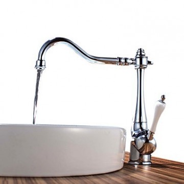 Chrome Finish Brass White Handle Kitchen Faucet T0797 - Click Image to Close