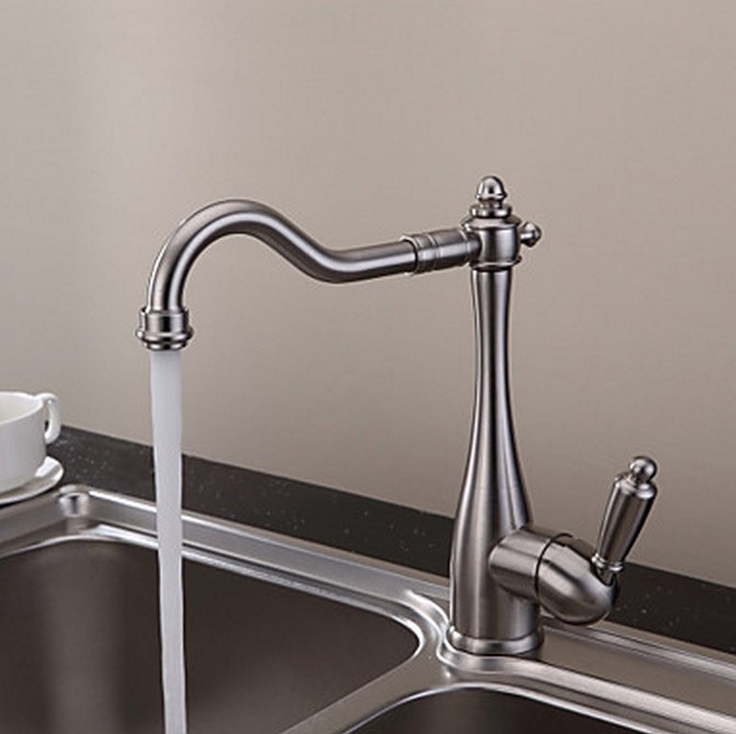 Vintage Style Nickel Brushed Curve Design Kitchen Faucet T0797N