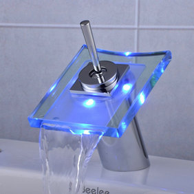 Contemporary Single Handle Waterfall LED Bathroom Sink Faucet T0801F - Click Image to Close