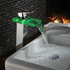 Chrome Color Changing LED Waterfall Bathroom Sink Faucet T0818HF - Click Image to Close