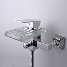 Contemporary Waterfall Tub Faucet with Glass Spout (Wall Mount)T0818W - Click Image to Close