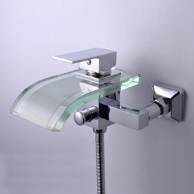 Single Handle Waterfall Wall-Mount Chrome Glass Bathtub Faucet (T0822W) - Click Image to Close