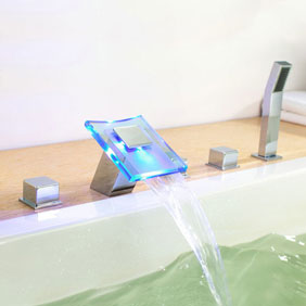 Contemporary Color Changing LED Hydropower Waterfall Widespread Tub Faucet T0827FW - Click Image to Close