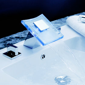 Contemporary Color Changing LED Waterfall Widespread Bathroom Sink Faucet T0830F - Click Image to Close