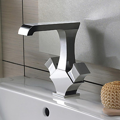 Contemporary Solid Brass Bathroom Sink Faucet - Chrome Finish T1303