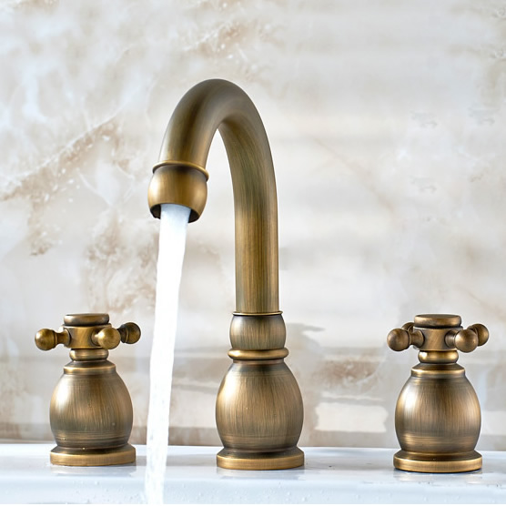 Antique Brass Widespread Bathroom Sink Faucet T1808K