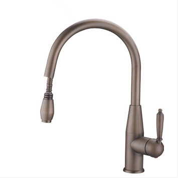 Antique Brass Finish Pull Out One Hole One Handle Kitchen Faucet AQ9406 - Click Image to Close