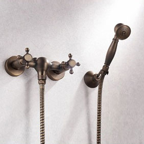 Antique Brass Finish Two Handles Tub Faucet with Hand Shower - FB005
