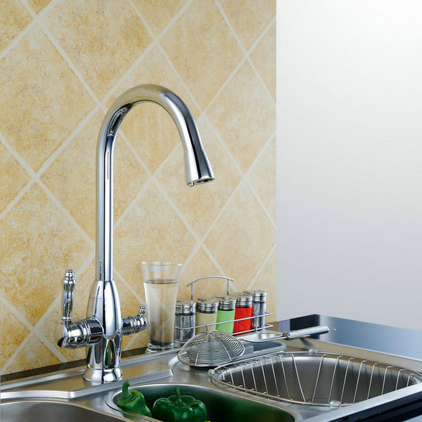 Modern Design Two Handles Mixer Kitchen Faucet T3002 - Click Image to Close