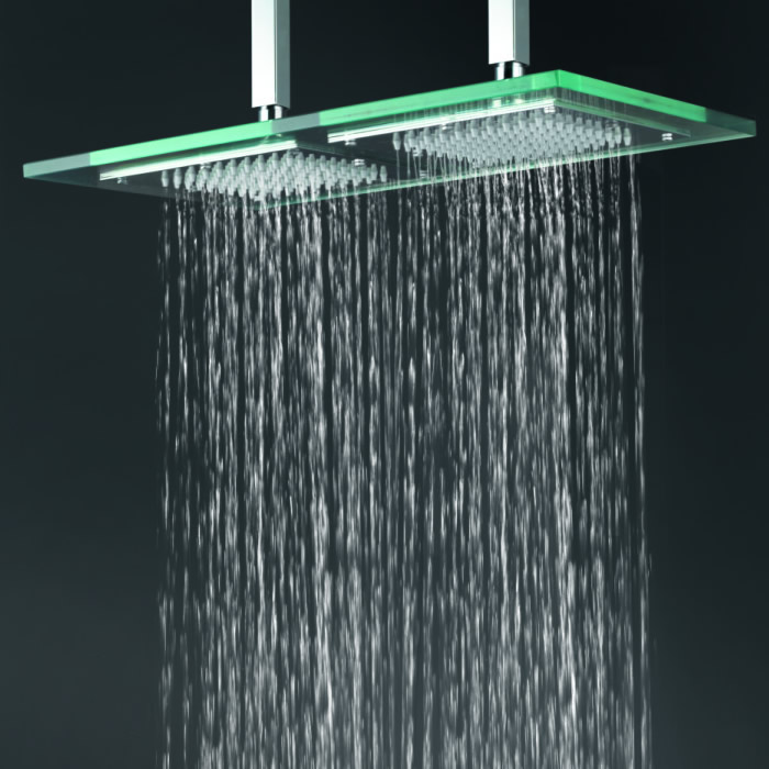 Contemporary 9 Inch * 18 Inch Glass Square LED Rainfall Shower Head T321