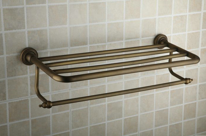 Antique Brass 24 Inch Bathroom Shelf With Towel Bar TAB2004