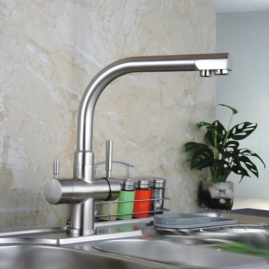 Three Way Kitchen Mixer Faucet Pure Water Filter RO Taps Finished By Nickel Brush T3301S