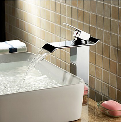 Contemporary Brass Bathroom Sink Faucet - Chrome Finish (Tall) T6001H - Click Image to Close