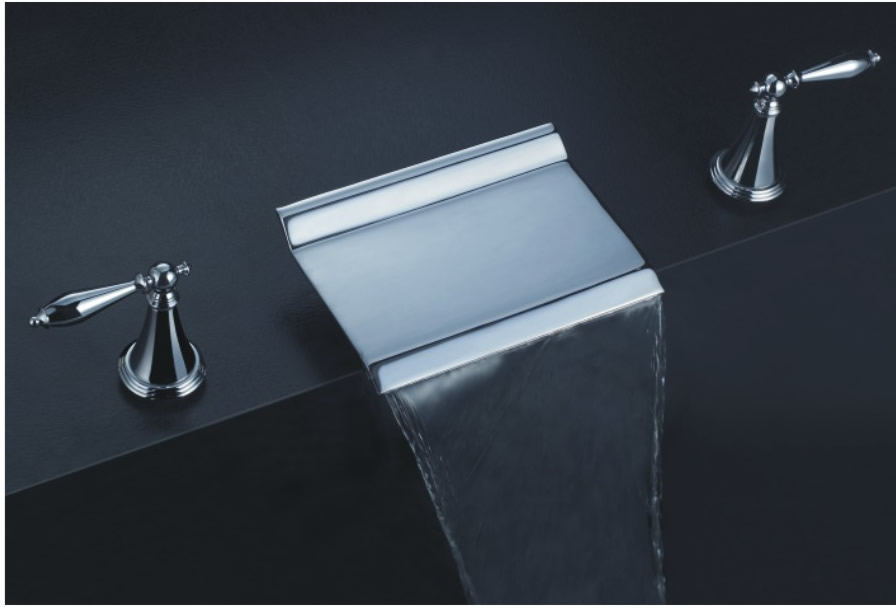Brass Waterfall Bathroom Sink Faucet with Brass Spout Widespread T6011B - Click Image to Close