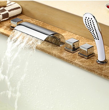 Contemporary Two Handles Waterfall Tub Faucet with Hand Shower T6025C