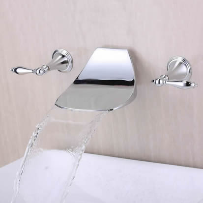 Contemporary Widespread Waterfall Bathroom Sink Faucet (Chrome) T6036