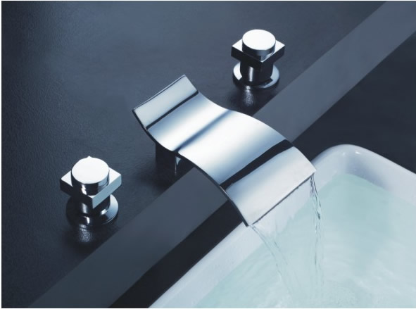Contemporary Waterfall Bathroom Sink Faucet (Chrome Finish, Widespread) TP7709C - Click Image to Close
