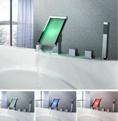 Contemporary Color Changing LED Waterfall Widespread Bathtub Faucet - T8002-4