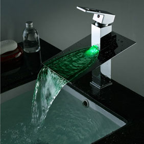 Contemporary Third Gear Cartridge Water-saving Color Changing LED Waterfall Bathroom Sink Faucet - T8003B