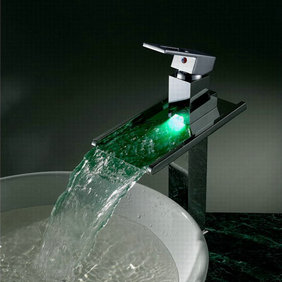 Contemporary Color Changing LED Waterfall Bathroom Sink Faucet - T8004A