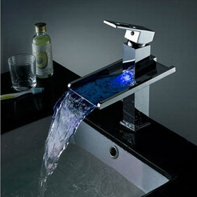Contemporary Color Changing LED Pop up Waste Waterfall Bathroom Sink Faucet - T8004B