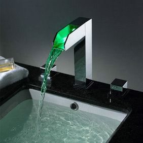 Contemporary Two Handles Chrome Waterfall LED Bathroom Sink Faucet - T8005-1