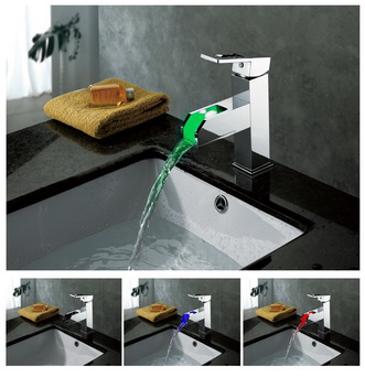 Contemporary Color Changing LED Waterfall Bathroom Sink Faucet - T8005-5