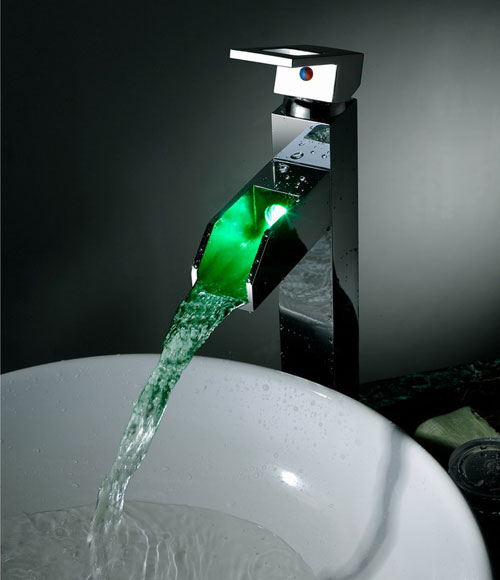 Contemporary Color Changing LED Tall Waterall Bathroom Sink Faucet - T8005-5H