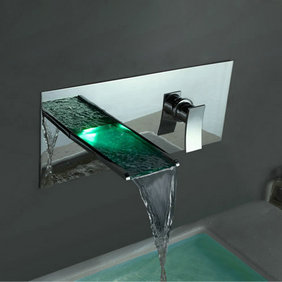 Contemporary Color Changing LED Waterfall Bathroom Sink Faucet T8013