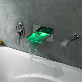 Contemporary LED Waterfall Tub Faucet with Pull-out Hand Shower - T8014