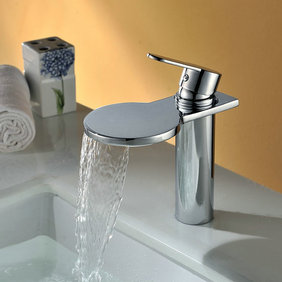 Contemporary Waterfall Bathroom Sink Faucet Chrome Finish T8024 - Click Image to Close