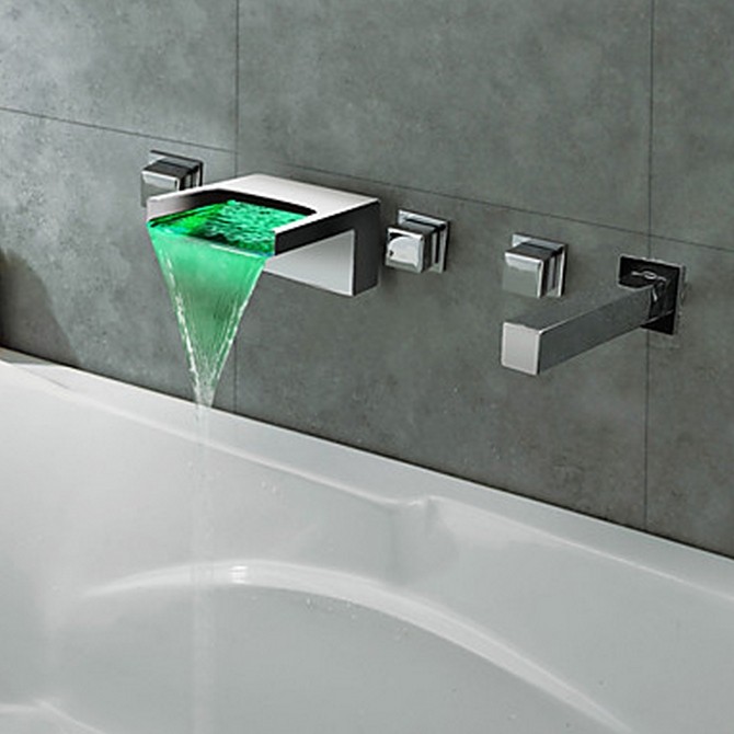 Thermochromic Chrome Finish LED Waterfall Bathroom Tub Faucet T8042
