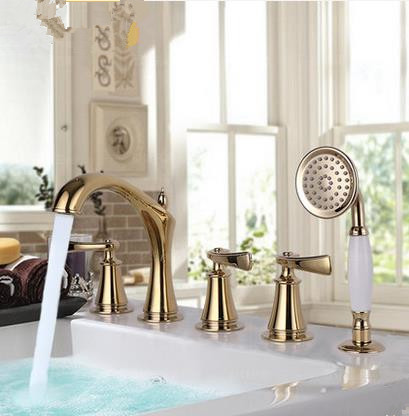 Antique Traditional Golden Printed Luxury Widespread Tub Faucet with Hand Shower FBT2280