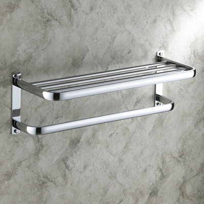 24 Inch Bathroom Shelf Solid Brass Chrome Finishd With Towel Bar TCB7403 - Click Image to Close
