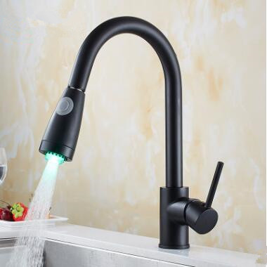 Antique Black Brass Mixer LED Spout Head Pull Out Kitchen Tap F0164B
