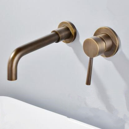 Antique Brass Concealed Installation Wall Mounted Bathroom Sink Faucet F0245A