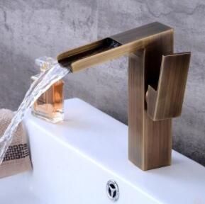 Antique Basin faucet Brass Waterfall Mixer Water Bathroom Sink Faucet FA0280