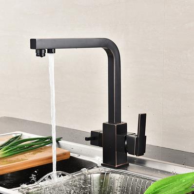 Black Bronze Brass No Coloration Three Way Drinking Water Kitchen Sink Faucet FA305B